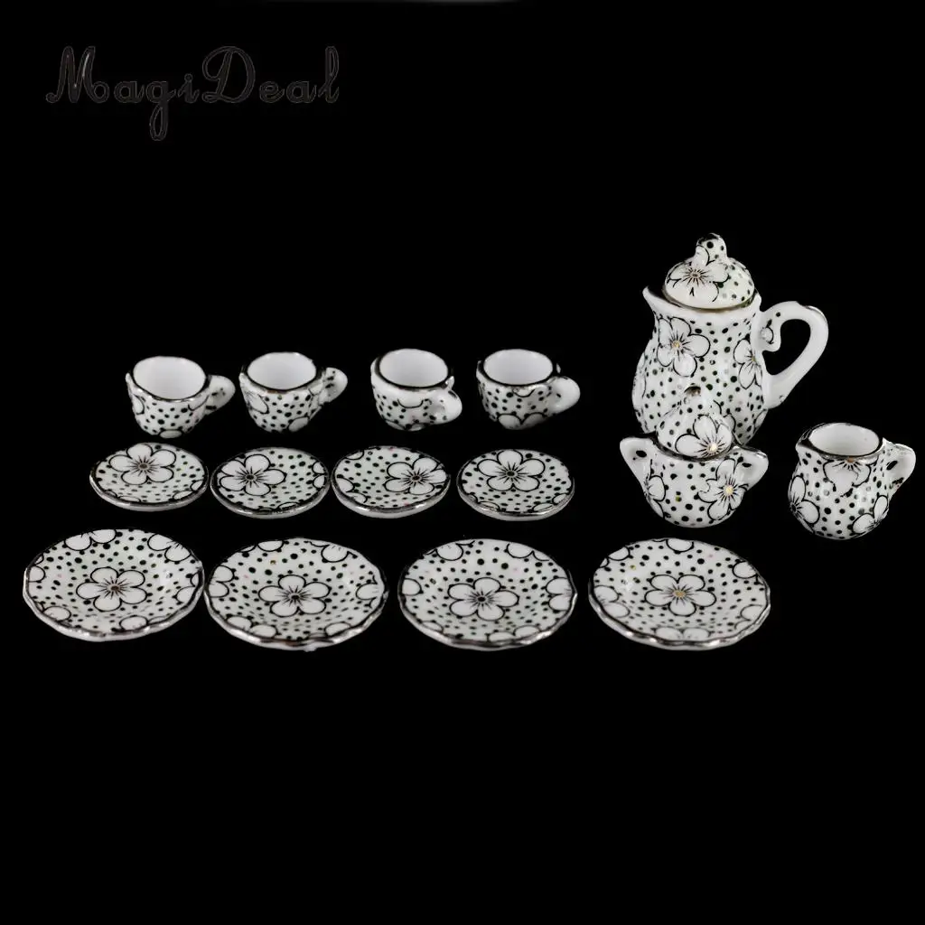 1/12 Scale Dollhouse Miniature Daisy Porcelain Dinning Ware Tea Tableware Set Cup Pot Saucer for Dolls House Furniture Decor