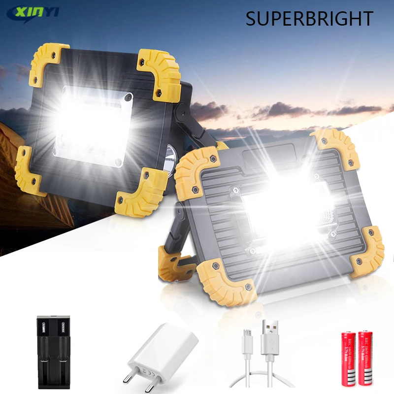 Billige 100W 30000lm Led Tragbare Scheinwerfer Super Helle COB Led Arbeit Licht Wiederaufladbare für Outdoor Lampe Led Taschenlampe verwenden 2*18650