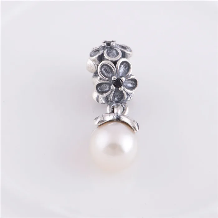 

925 Sterling Silver Screw Dangle Charm Beads With Pink Pearl DIY Jewelry Fit Original Brand Charms Bracelet LW182