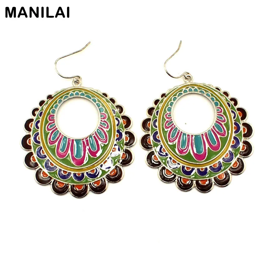 MANILAI Fashion Bohemia Exaggerated Dangle Earring Fashion 50mm Coloured Flower Eardrop Women Ethnic Earrings Cheap Price FE089