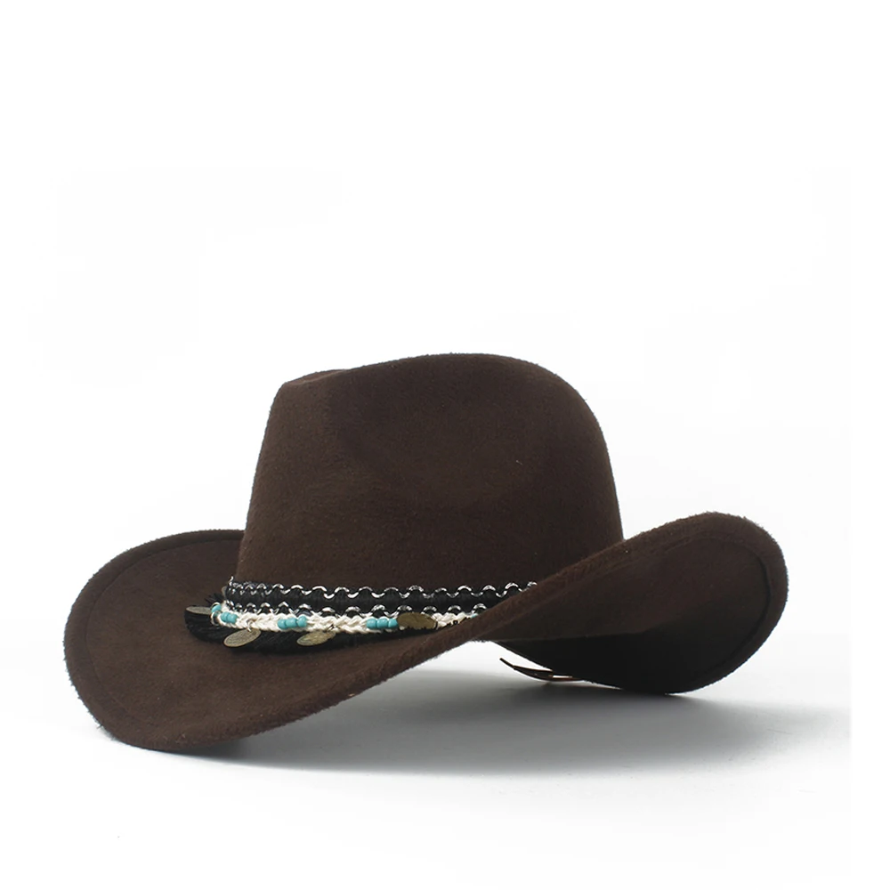 Модная женская западная ковбойская шляпа Женская Вуалетка Outblack Cowgirl Sombrero Hombre джаз шляпа - Цвет: Coffee