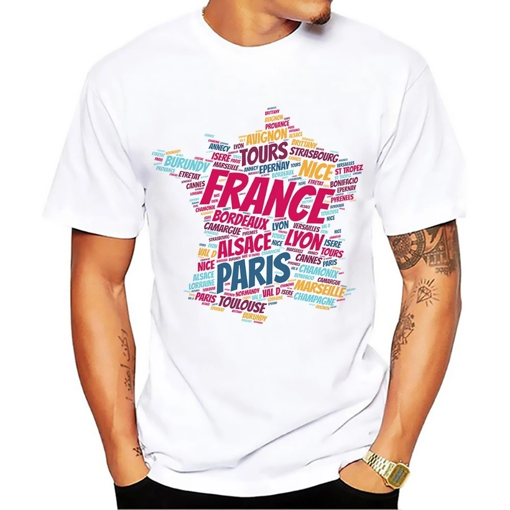 言葉雲のデザインフランスマップtシャツ男性夏新白半袖カジュアルオムtシャツ高精細印刷 T Shirts Aliexpress