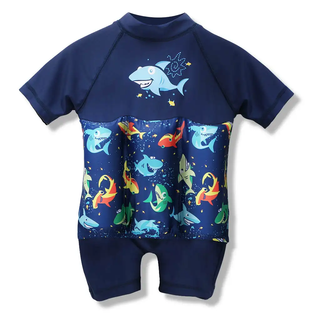 От 1 до 6 лет, летний детский купальный костюм-поплавок для мальчиков и девочек, спортивный костюм с рисунком акулы, цельный купальный костюм, купальный костюм-бикини - Цвет: blue