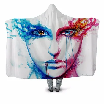 

Bipolar Blue&Pink 3D Print Hooded Blanket Couch Sofa Quilt Cover Travel Velvet Plush Throw Fleece Blanket Bedspread Home Office