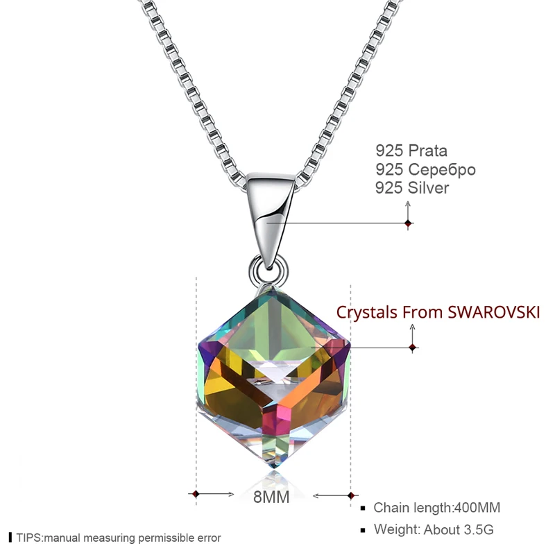 LEKANI Fine Jewelry многоцветный Cube бисера Кристалл от SWAROVSKI кулоны Простые Модные S925 серебро ожерелье для Для женщин