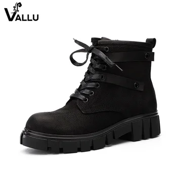 

2018 VALLU Winter Autumn Women Ankle Boots Genuine Leather Ladies Boots Lace Up Round Toes Handmade Vintage Female Boots