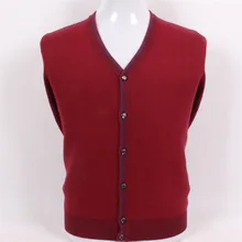 Высокого качества чистый козел кашемир Жаккардовый плед вязать Мужская мода v-образным вырезом толстый свитер Бордовый 2 вида цветов S/4XL