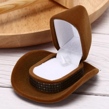 

Cowboy Hat Shape Rings Boxes Velvet Jewellery Display Jewelry Storage Case