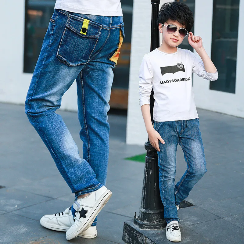 

Boys Pants Kids Jeans 2018 Casual Spring Solid Cotton Mid Elastic Waist Pants For Boy Jeans Kids Clothing Children Trousers