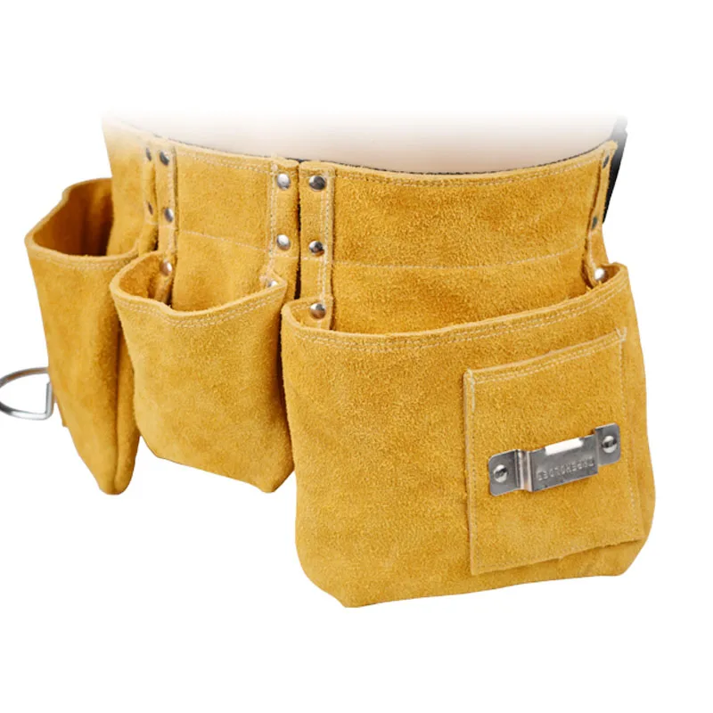 Cowhide Wear Resistant Waist Bag Building Renovation Construction Site Electrician Woodworking Hardware Tool Storage Bag waterproof tool bag