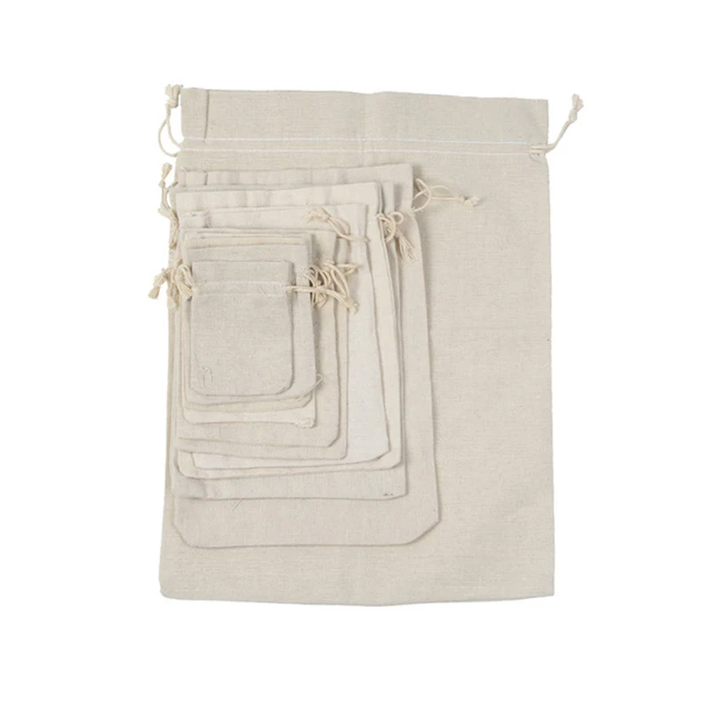 Storage Laundry Bag Xmas Sack Stocking 5pcs Cotton Plain Drawstring Bags