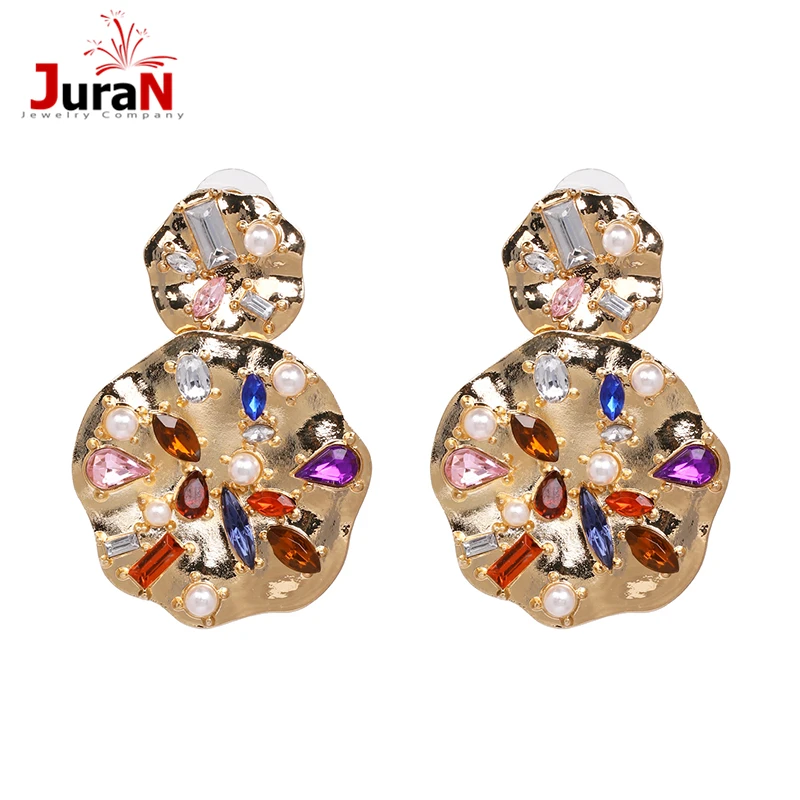 

JURAN Bohemia crystal flower statement earring vintage women rhinestone big earrings wedding jewelry wholesale