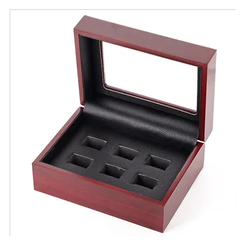 

6 holes brown wooden ring display box for rings set