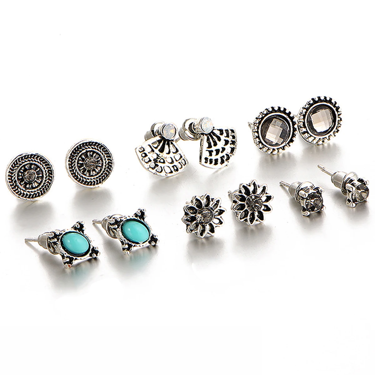 6pairs/ set Vintage Crystal Heart Earrings For Women Stone Beads Ear Cuff Piercing Ears Clips Steampunk Love Party Earring Sets
