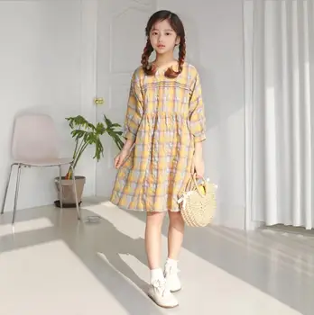 

2019 Korean style girls plaid dress fashion cotton spring girls dresses 3-8t B7
