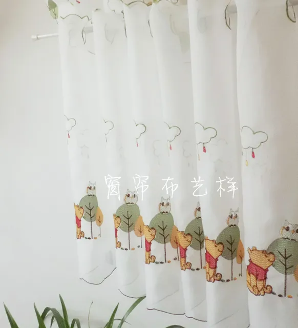 New Arrival Embroider Bear Cartoon Kitchen Curtain Coffee Curtain