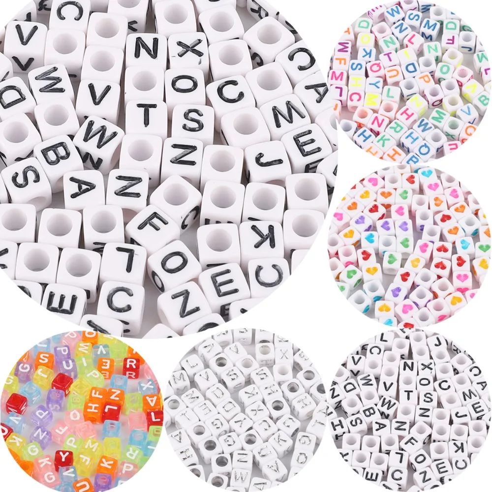 

100pcs 6mm Mixed Square Alphabet Letter Beads for DIY Charms Bracelet Necklace For Jewelry Making DIY Accessories Crafts