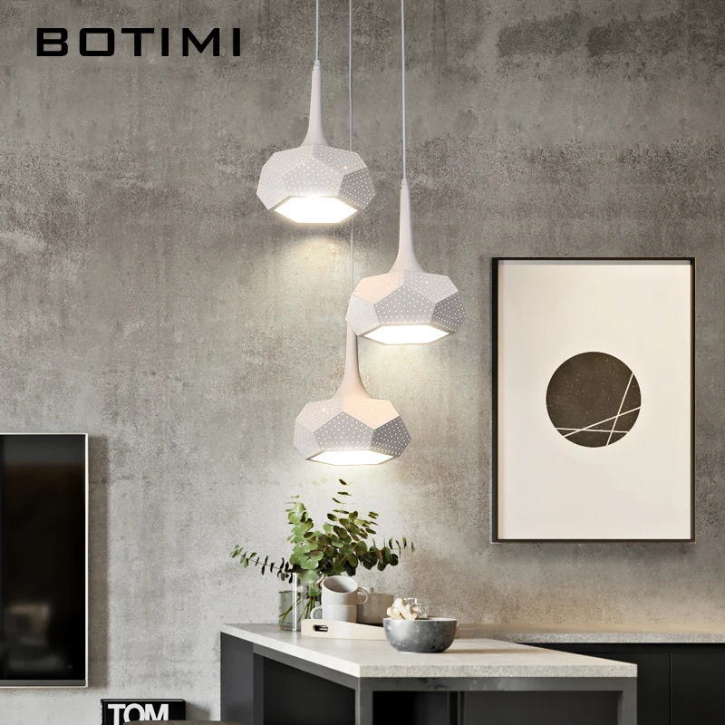 BOTIMI геометрический светодиодный подвесной светильник с металлическим абажуром для столовой, белый подвесной светильник, тройной блеск, круглый подвесной светильник для кухни