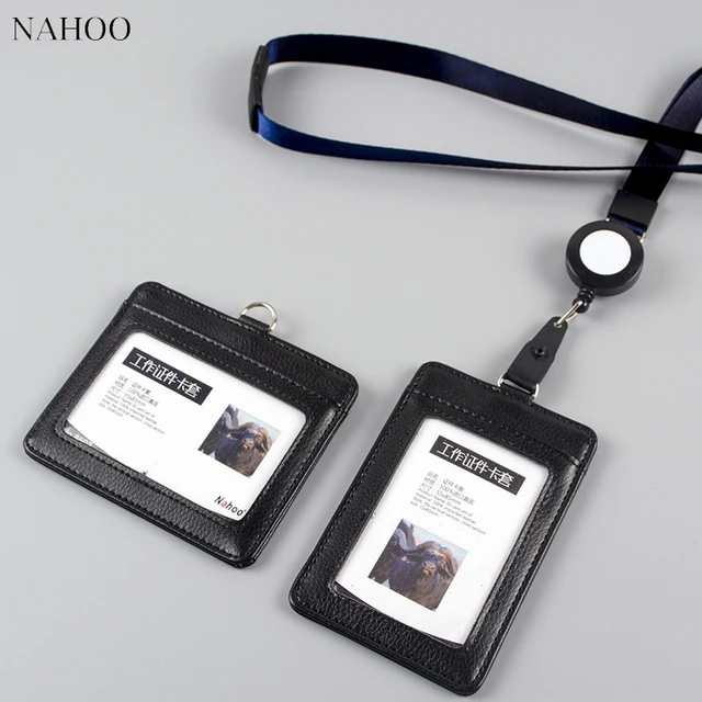 nahoo id holder bank credit card holder neutral leather work badge
