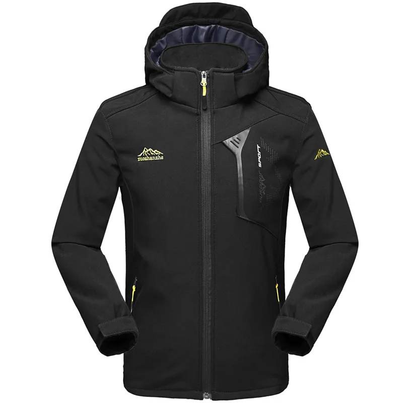 5XL Для Мужчин's Водонепроницаемый ветровка Soft Shell Jacket Демисезонный ветрозащитные пальто с капюшоном верхняя одежда походная куртка - Цвет: Черный