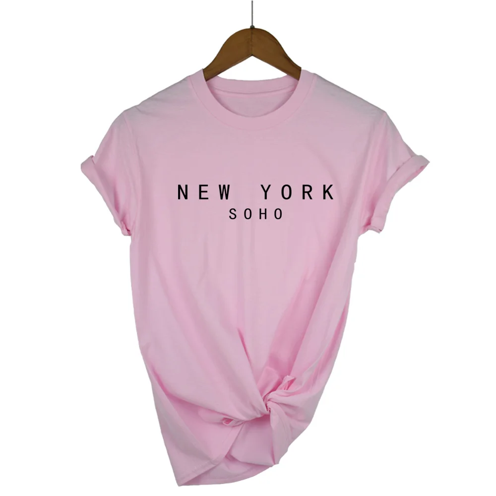 Нью-Йорк Сохо письмо женские футболки хлопок Повседневная забавная футболка для Леди Топ хипстер черный белый серый Прямая поставка