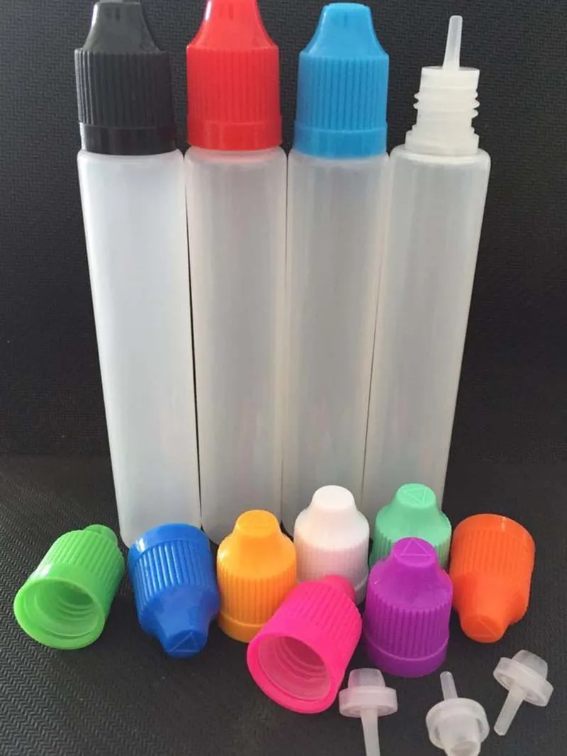 

1000pcs PE 30ml Refillab dropper bottles Plastic empty slim oil E liquid bottle Pen Shape lid with long child proof caps