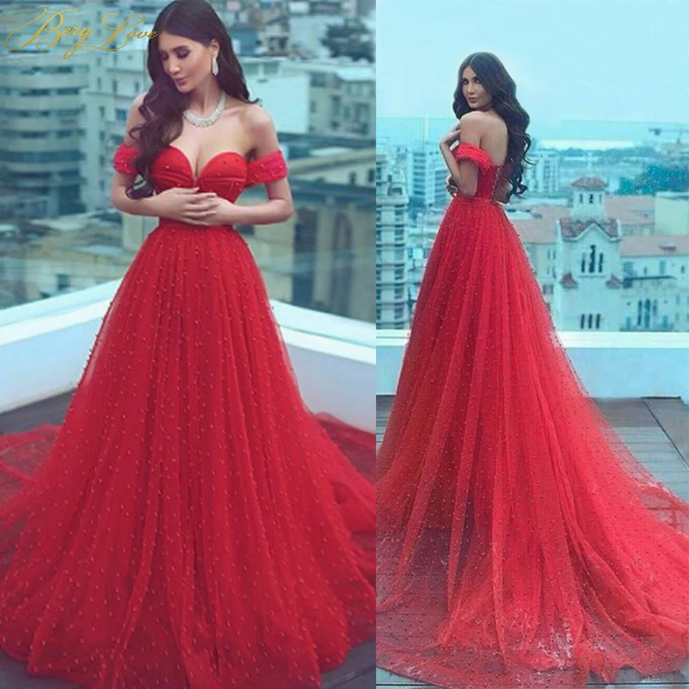red spaghetti strap prom dress