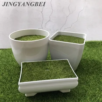 

White Geometry Plastic Flower Pot Plant Vase Simple Moderm Flowerpot With Mos Foam Floral Arrangement Accessories home decora