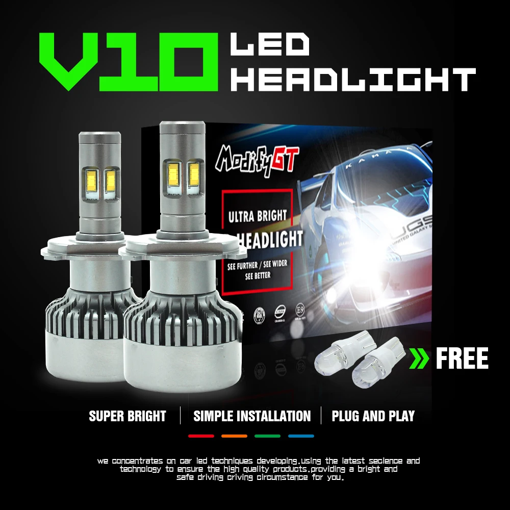 Modifygt V10 H7 led H4 led H8/H9/H11 H15 8000LM 100 W 12 V свет фар автомобильные аксессуары Авто CANBUS противотуманных фар