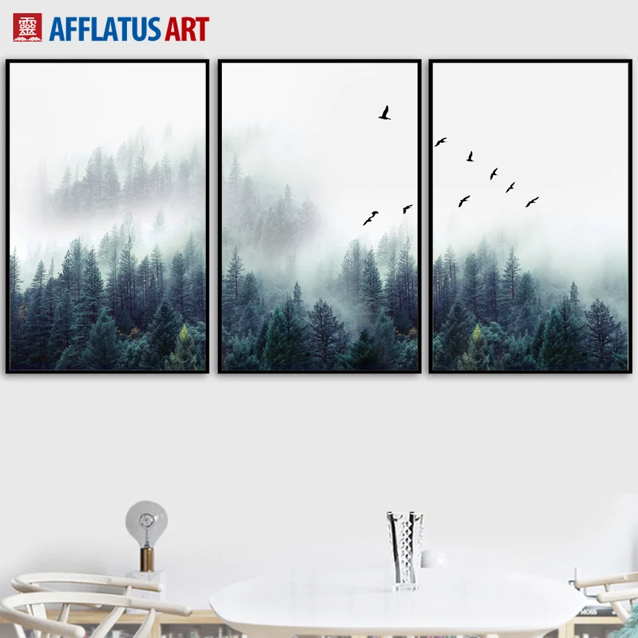 

Green Forest Sky Bird Landscape Wall Art Canvas Painting Poster and Print Nordic Poster Wall Pictures For Living Room Wall Decor