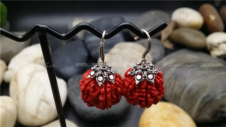 Натуральные серьги из киновари, S925 Серебряные серьги, тайские красные Bodhi серьги, импортные национальные ретро серьги