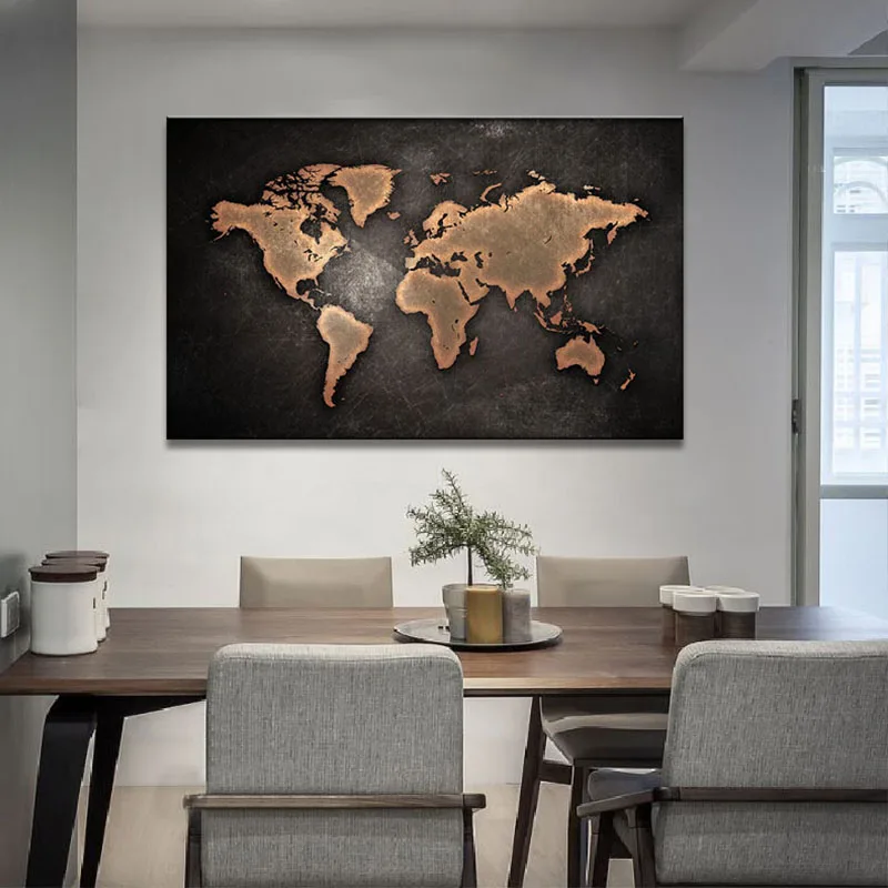 Huge Black World Map Painting Print On Canvas HD Painting Wall Art Home decor