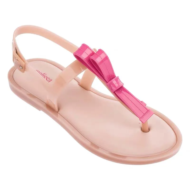 

Melissa Shoes Bohemian Women Sandals Crystal Flat Heel Sandalias Rhinestone Chain Women Shoes Thong Flip Flops Plus size 35-39