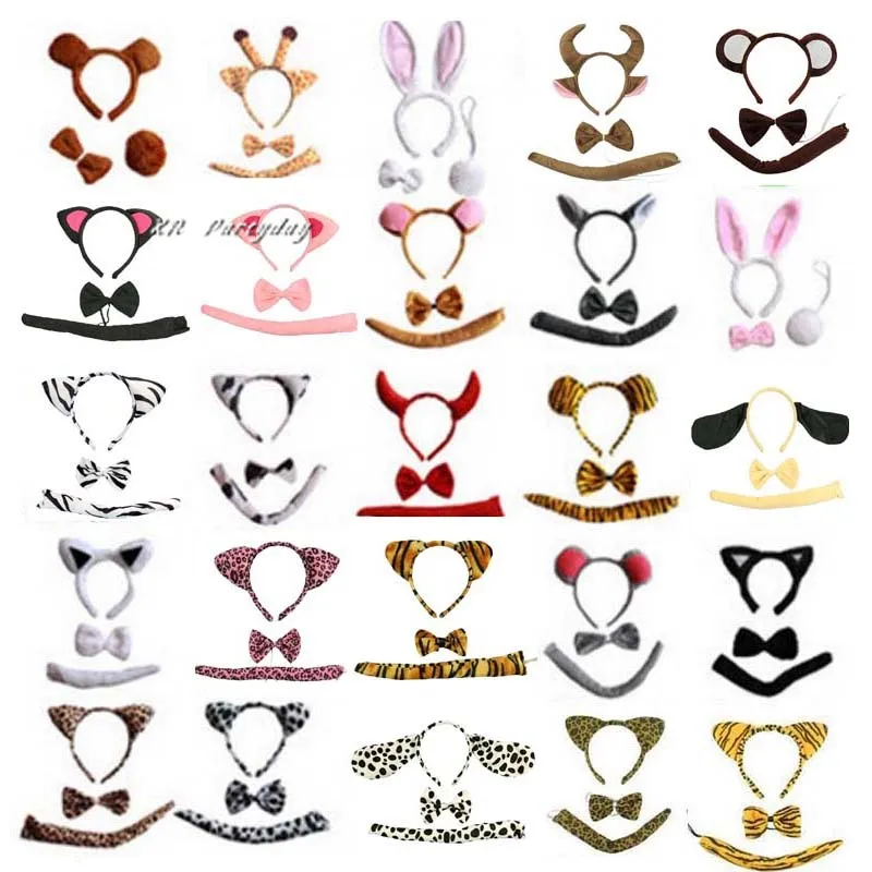 

Animal Ears Headband Tiger Wolf Panda Rabbit Headwear Tie Tail For Kids Cosplay Costume Birthday Party Halloween Headwear