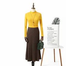 Плиссированная юбка, длинная юбка, осень и зима, Новая женская однотонная вязаная Толстая плиссированная юбка