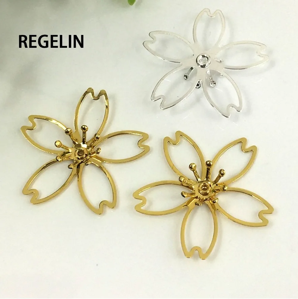 

REGELIN 3 Color Copper Filigree Hollow Flowers Base Connector Hair accessories handmade For Jewelry Making Component