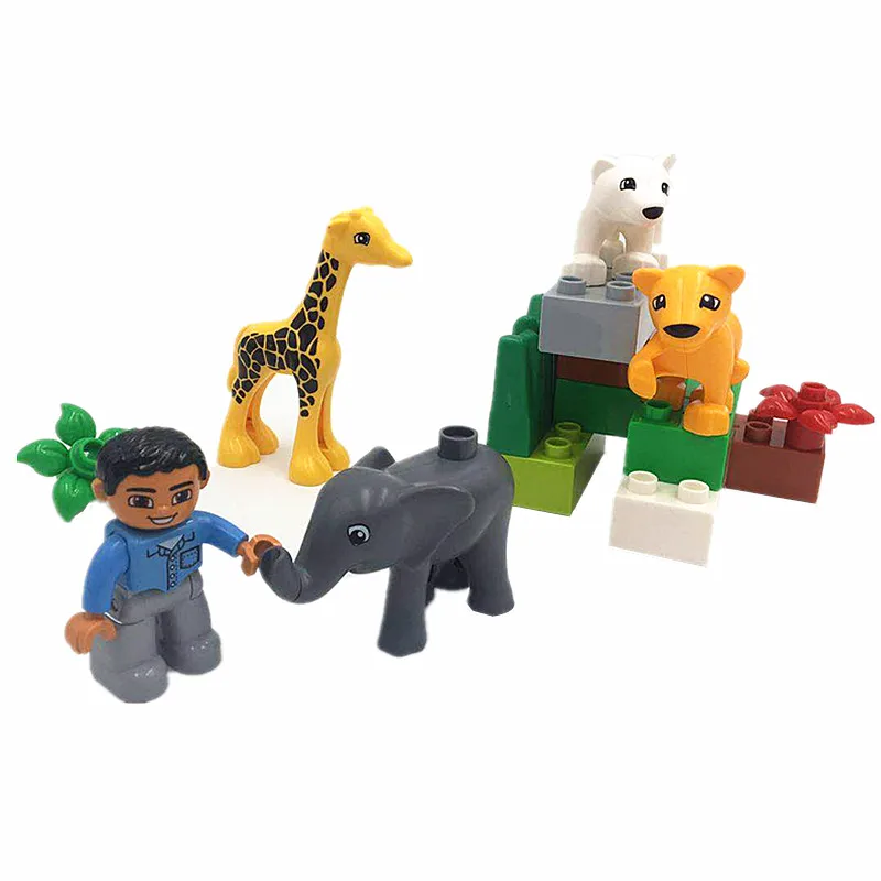 

Safari Elephant Polar Bear Baby Animals Zoo Building Blocks Bricks Set Toys for Children Compatible with Duploed Kids Gift