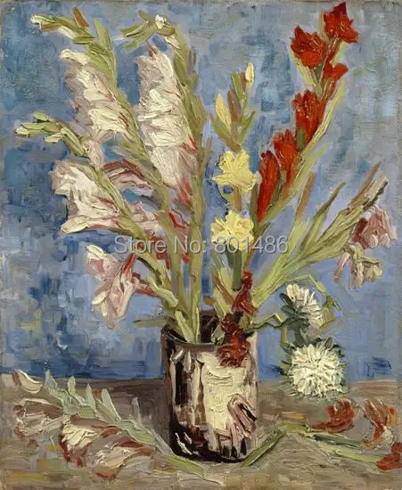 

vase with gladioli and china asters Vicent Van Gogh print painting on canvas for wall art decoartion