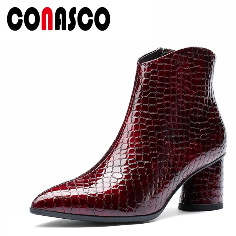 

CONASCO 1Fashion Women Ankle Boots Pointed Toe High Heels Shoes Autumn Winter Office Party Shoes Woman Square Heels Basic Boots
