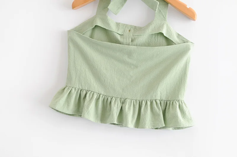 Shemujersky Green Halter Tops Summer Off Shoulder Streetwear Bandage Cropped Sexy Ruffles Women Crop Tops