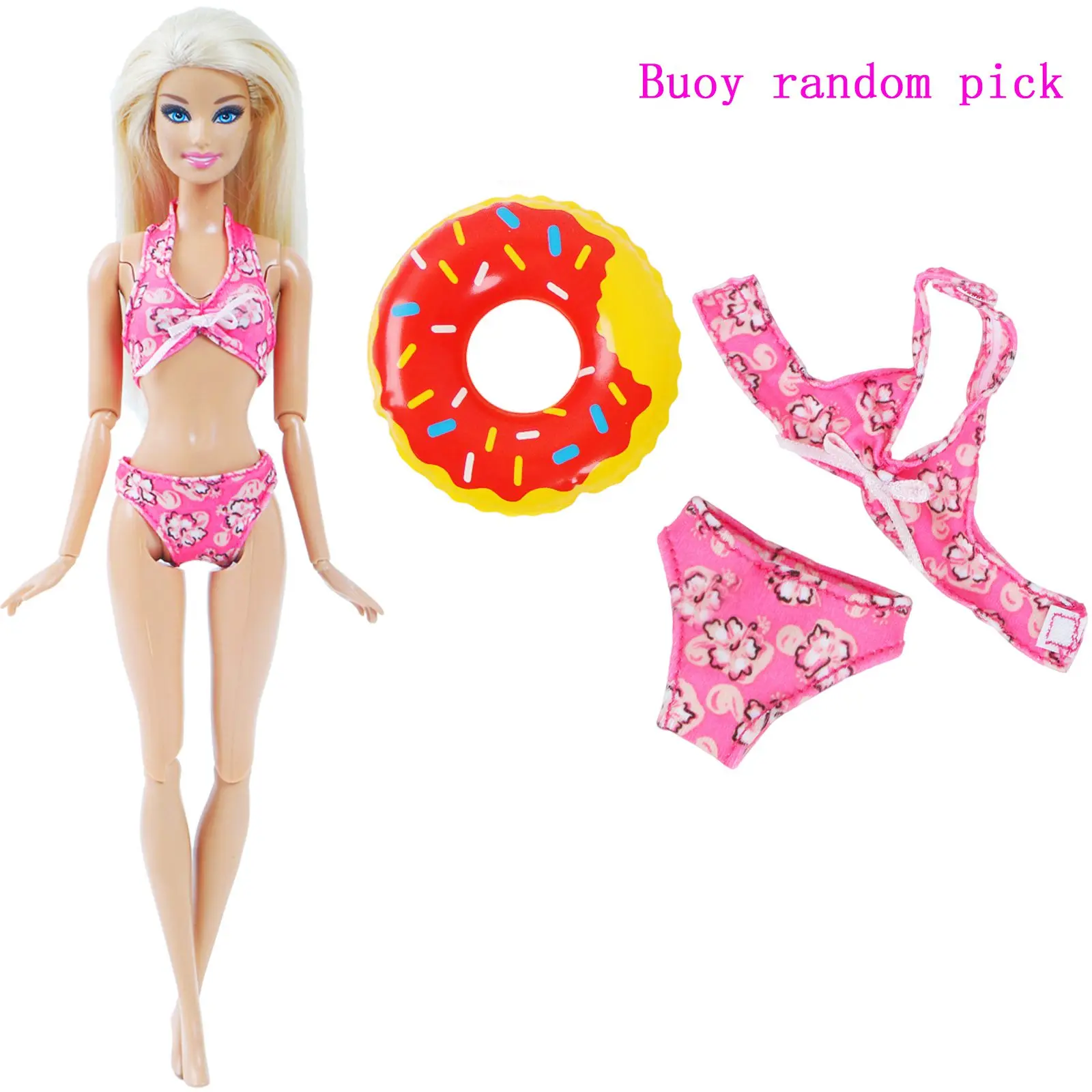 1x купальники для кукол пляжная одежда для купания прекрасный Купальник бикини+ случайный 1x плавательный круг спасательный пояс кольцо для куклы Барби девочка игрушка