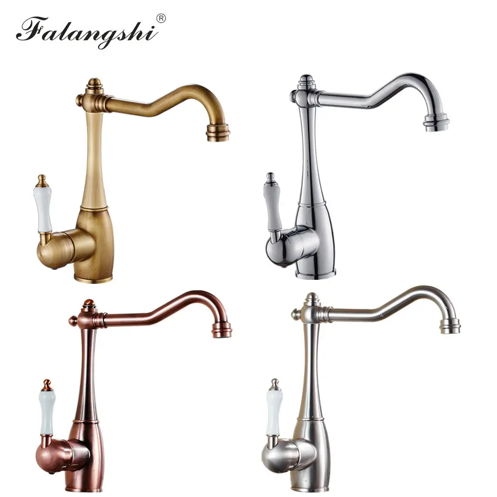  Chrome Kitchen Faucets Antique Brass Hot And Cold Deck Mounted Single Handle 360 Swivel Kitchen Sin - 33051209216