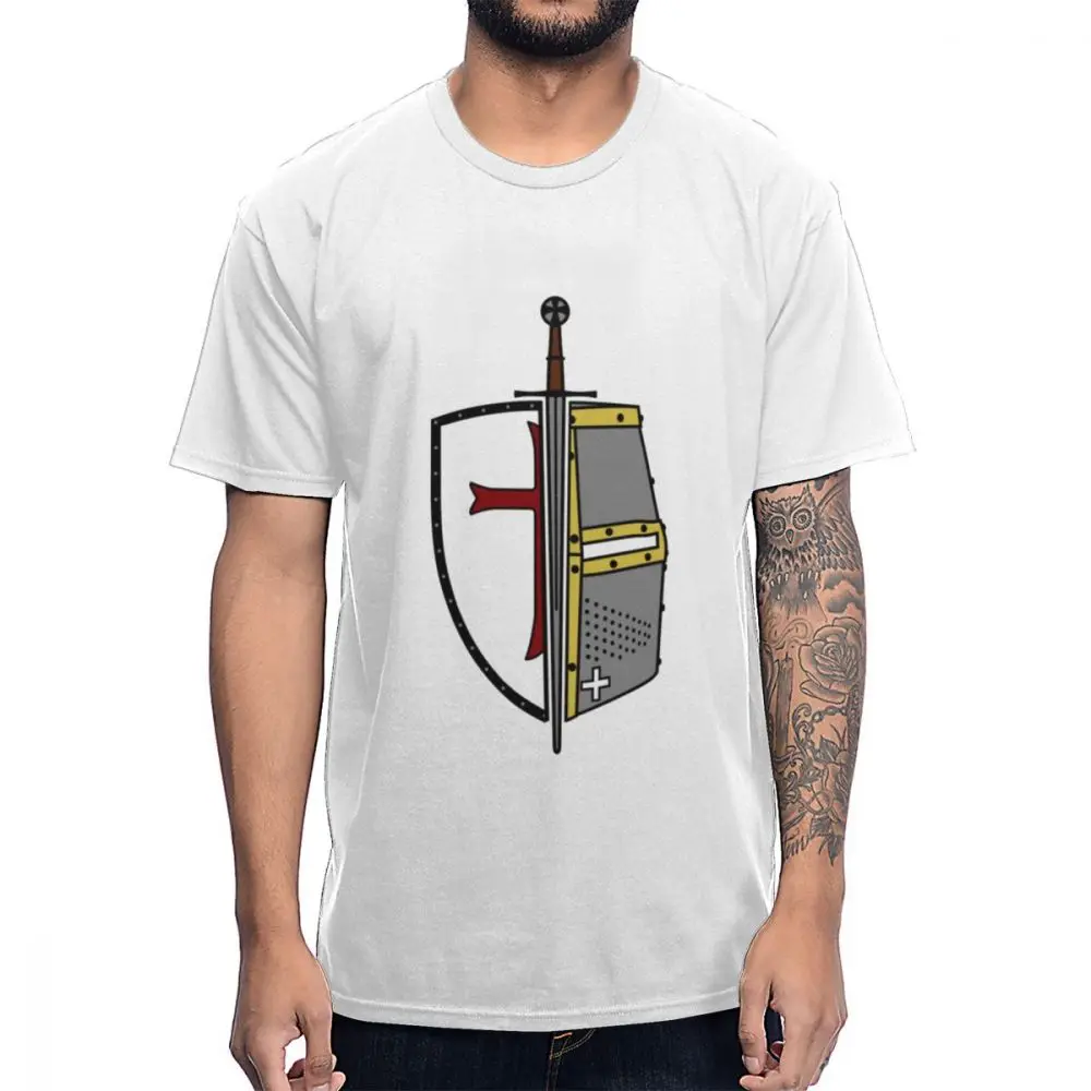 Knightfall Colored Knights Templar Sword Shield Helmet T shirt For Male Graphic Print Shirt O-neck Casual Man Tee | Мужская одежда