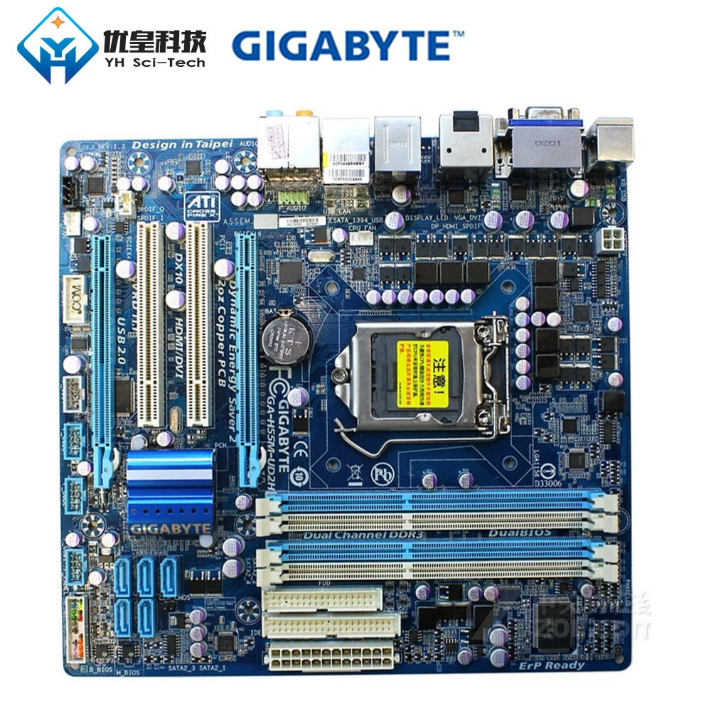 Оригинальная б/у настольная Материнская плата Gigabyte GA-H55M-UD2H H55 LGA 1156 i7 i5 i3 DDR3 16G SATA2 USB2.0 DP E-Sata IEEE1394 Micro-ATX