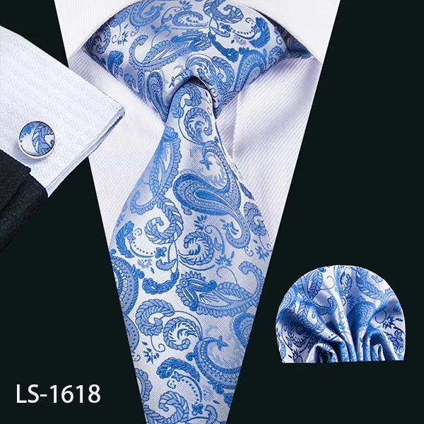 LS-1128 мужской галстук синий Новинка шелк модный галстук носовой платок запонки Barry.Wang галстуки для мужчин формальные свадебные - Цвет: LS-1618