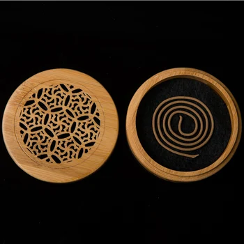 

Bamboo, incense box, sandalwood , furnace, Coil Incense burner, round style, 2 style optional ~