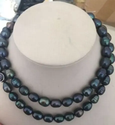 

FREE SHIPPING>@@> N3809 DOUBLE STRANDS 12-13mm baroque TAHITIAN PEACOCK GREEN pearl necklace