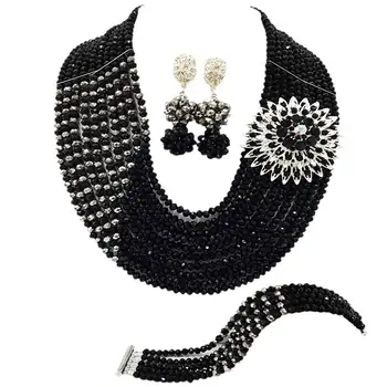 

Nice Quality Black Silver Plated Lovers Engagement Women Crystal Necklace Earrings Bracelet Sets 10C-CJZ-08