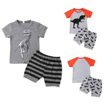

2018 Toddler Kid 2Pcs Baby Boy Dinosaur Stripe Top T-Shirt+Short Pants Outfit Clothes 1-7Y
