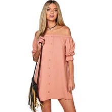 Sexy Slash Neck font b Dress b font Autumn Casual Half Puff Sleeve Mini font b